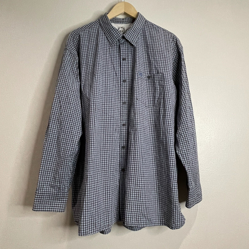 Timberland Men's XXL (2XL) Brown Blue Plaid Long Sleeve Button Up Dress Shirt