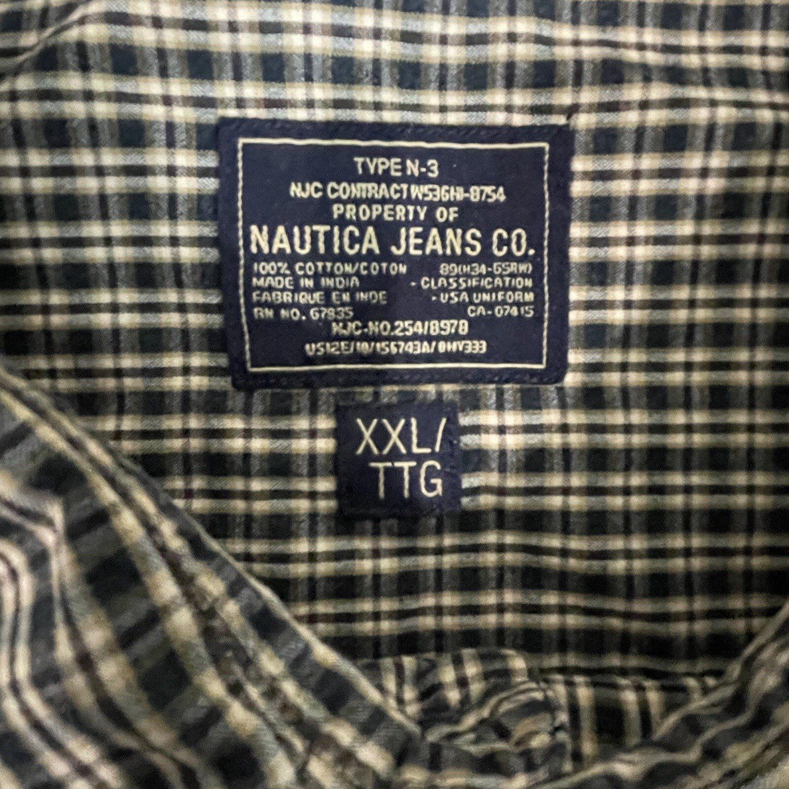 Nautica Jeans Co. Men's XXL (2XL) Black Tan Plaid Long Sleeve Button Up Shirt