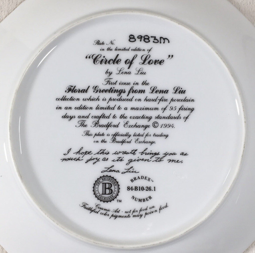 The Bradford Exchange "Circle of Love" Floral Wreath Butterfly Decorative Plate