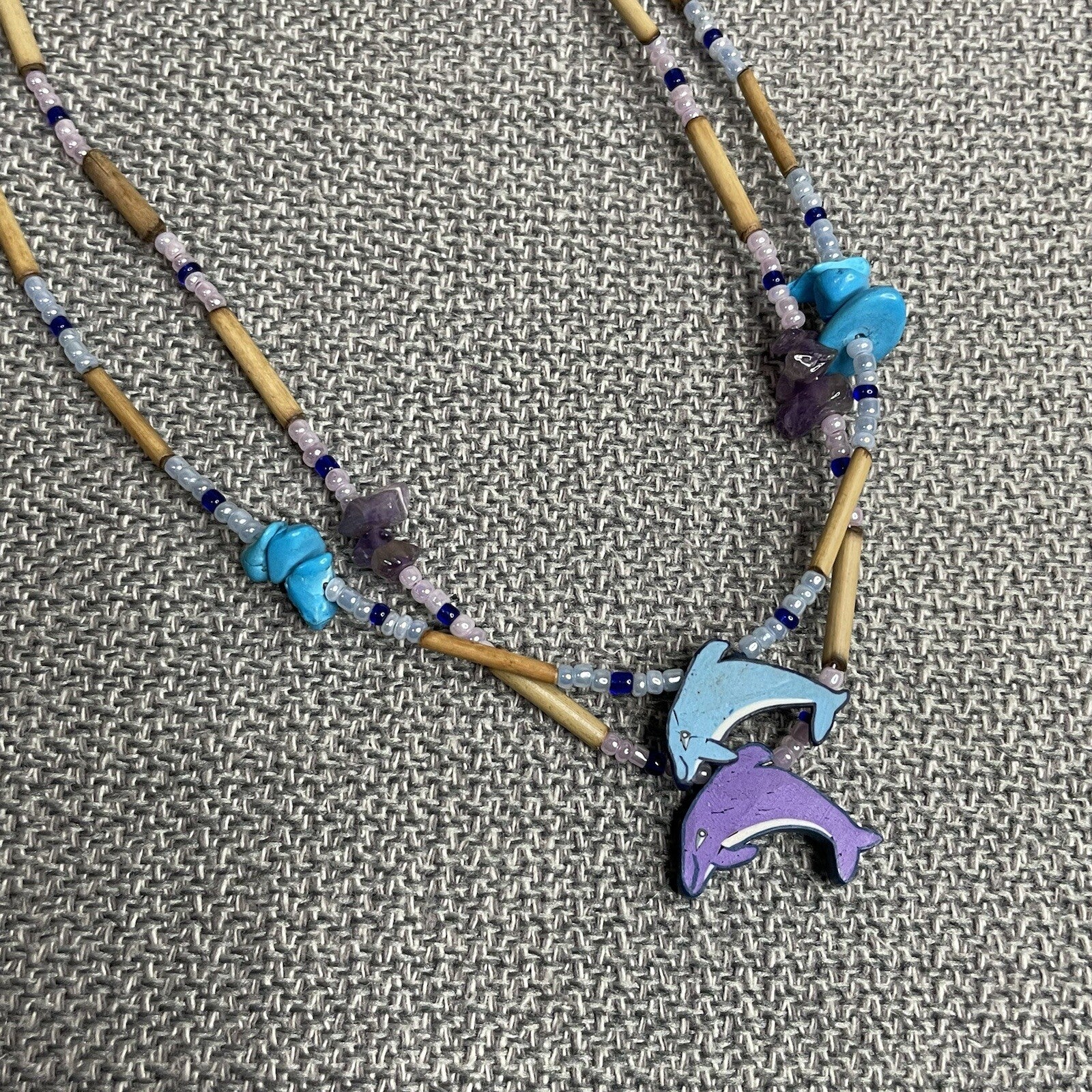 Women's (Girl's) Fashion Jewelry Blue & Purple Dolphin Charm Bead Necklace