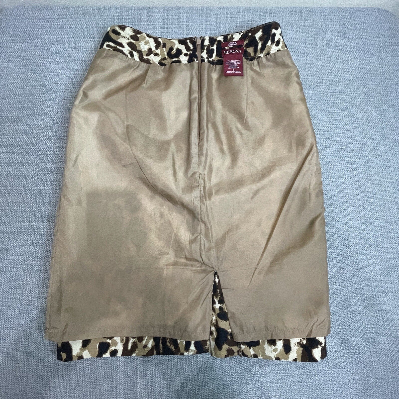 Merona Women Size 2 Brown Animal Print Stretch Knee Length Leopard Pencil Skirt