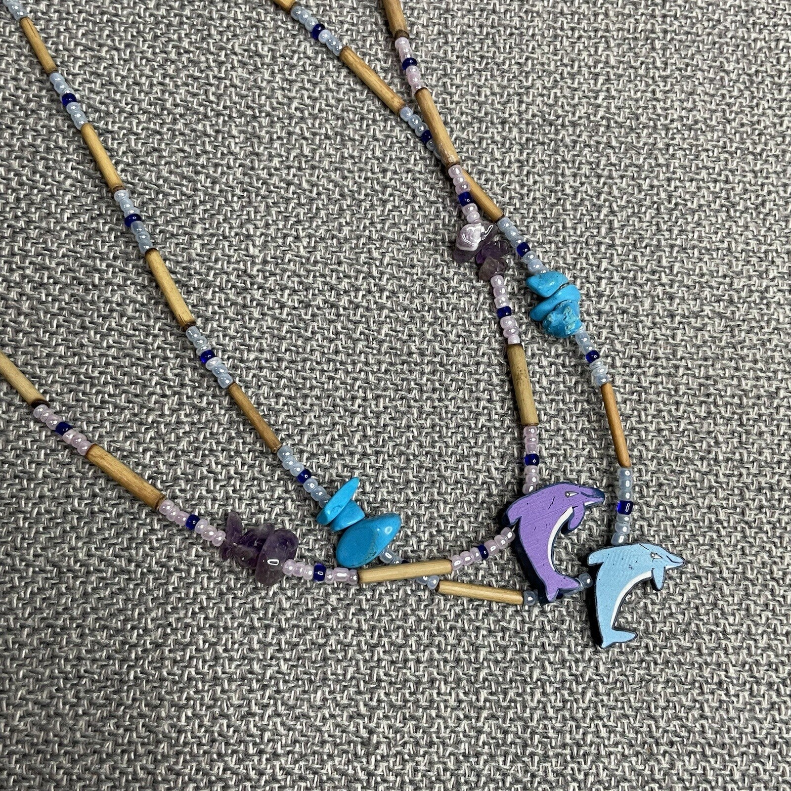 Women's (Girl's) Fashion Jewelry Blue & Purple Dolphin Charm Bead Necklace