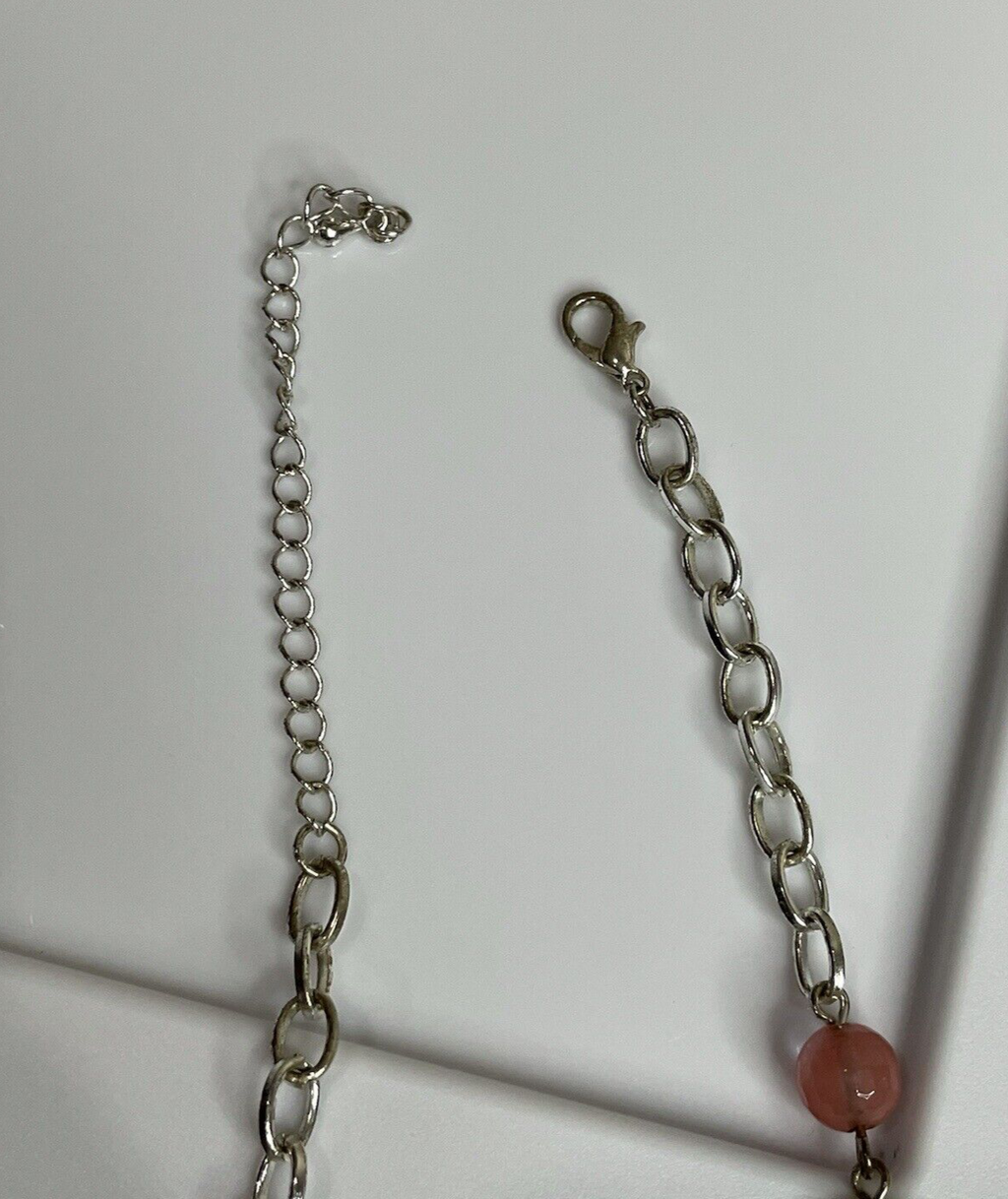 Women's Fashion Jewelry Pink White Beaded Necklace with Silver Chain