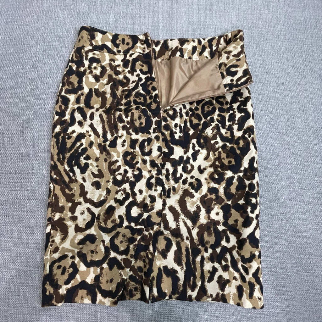 Merona Women Size 2 Brown Animal Print Stretch Knee Length Leopard Pencil Skirt