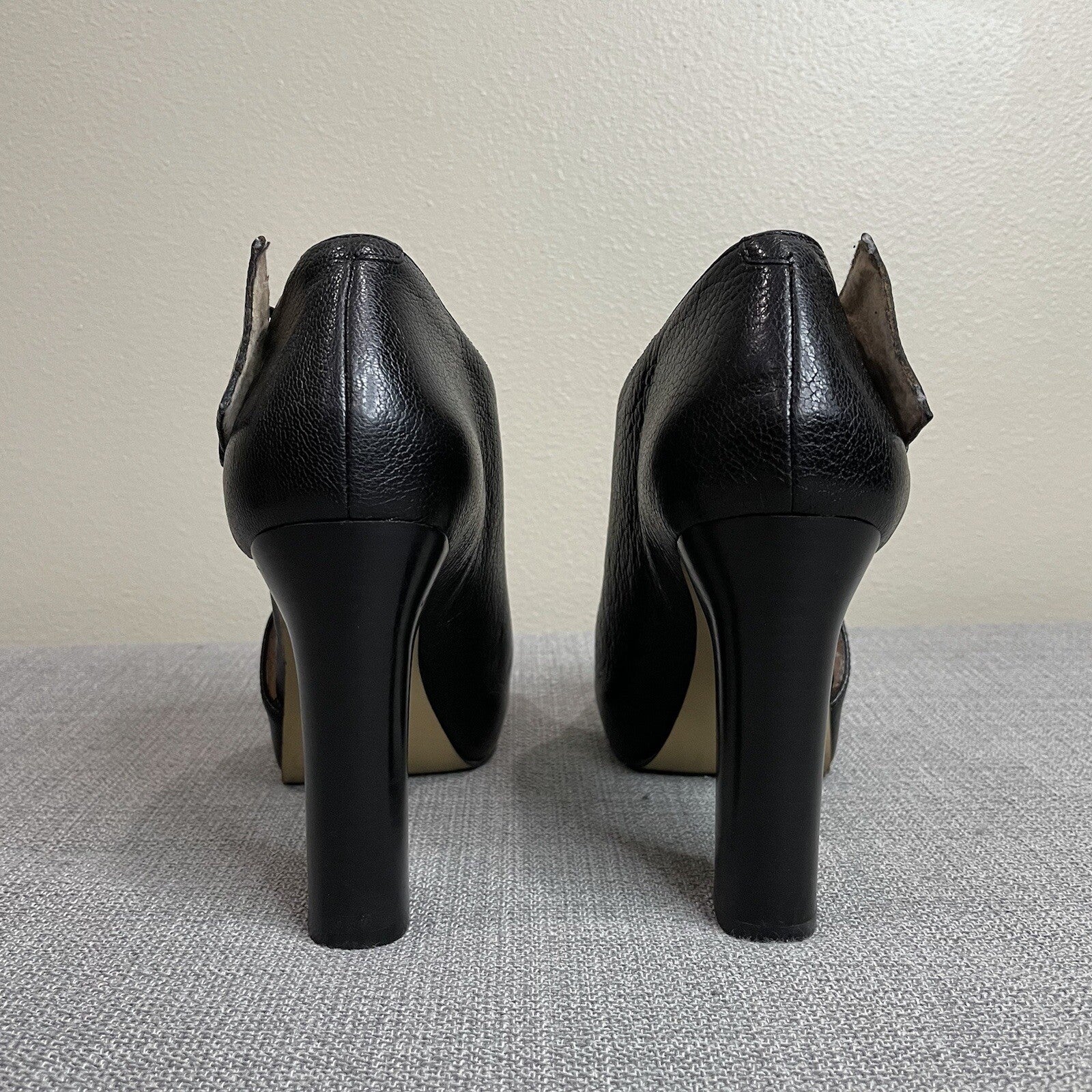 Nine West "NWMega" Women's (Size 6) Black Leather Tall Stack High Heels