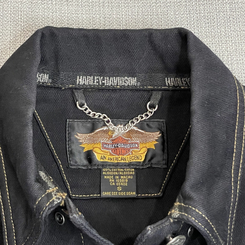 Harley-Davidson Women's Size Small Black Denim Cropped Button Up Jacket