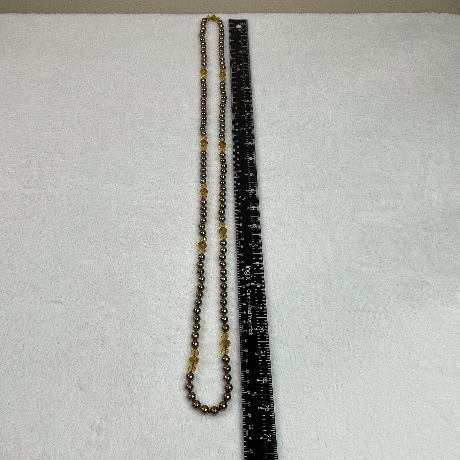 Women’s Fashion Jewelry Gold Tone & Amber Beaded Long Necklace w/Earrings