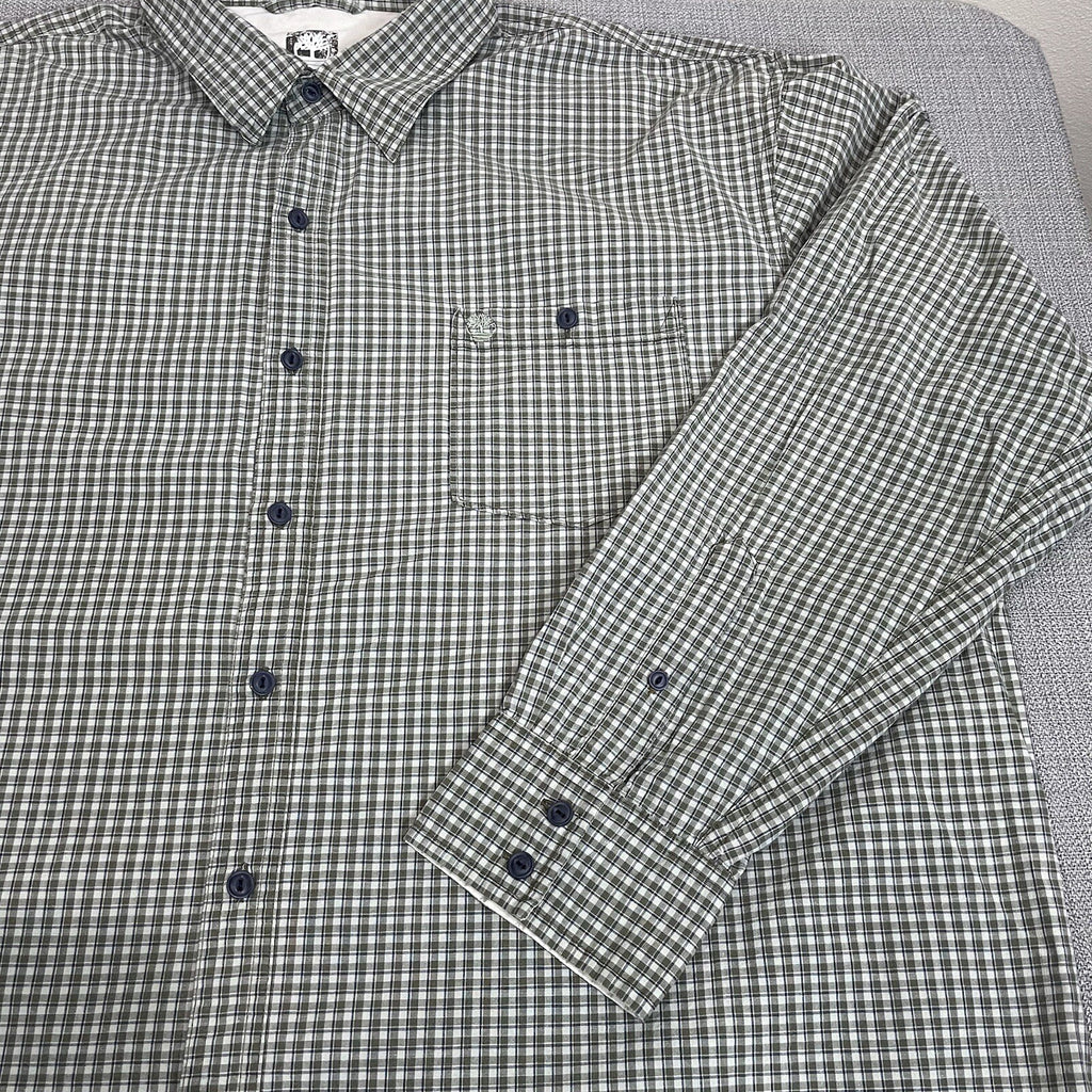 Timberland Men's XXL (2XL) Green Plaid Button Up Dress Shirt with Front Pocket