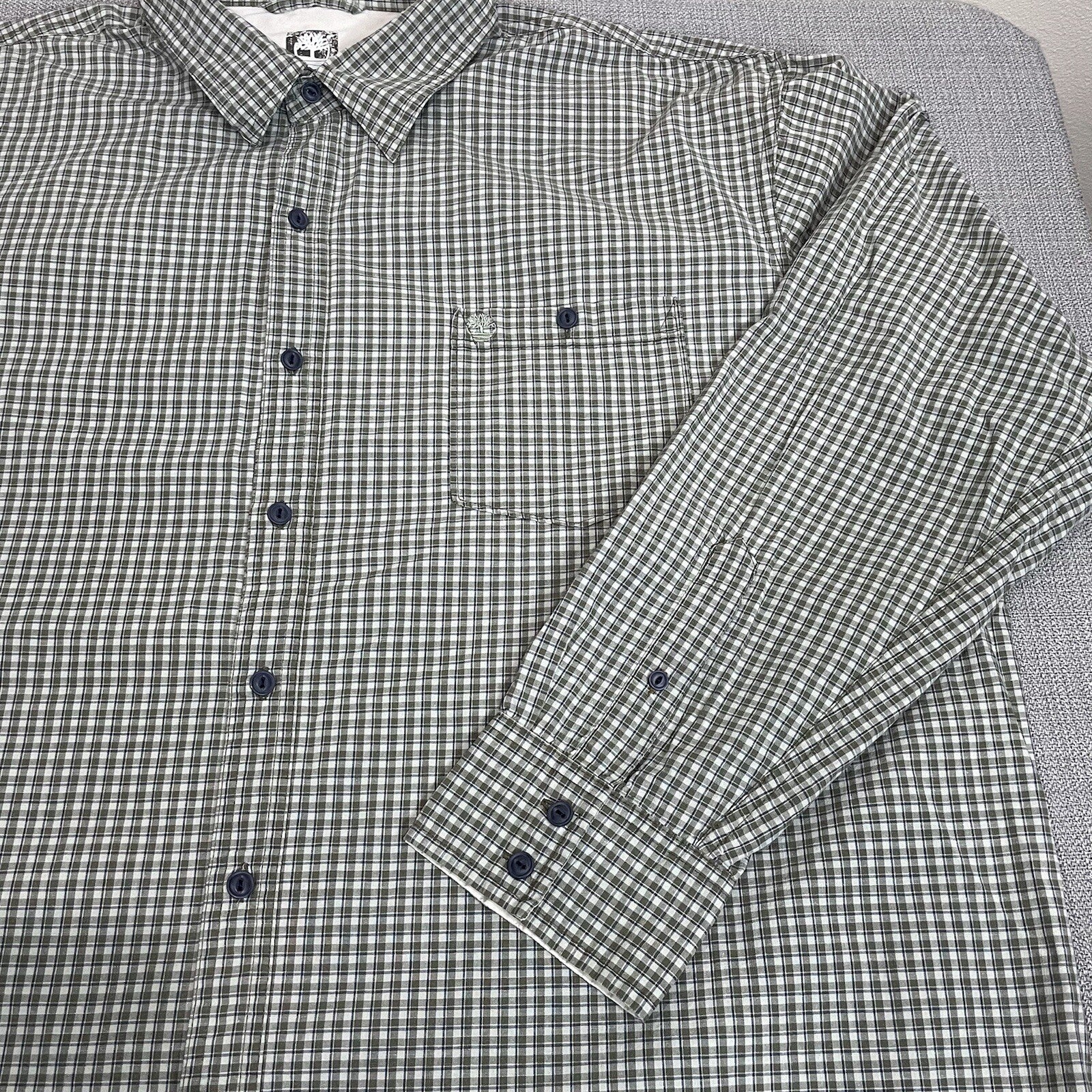 Timberland Men's XXL (2XL) Green Plaid Button Up Dress Shirt with Front Pocket