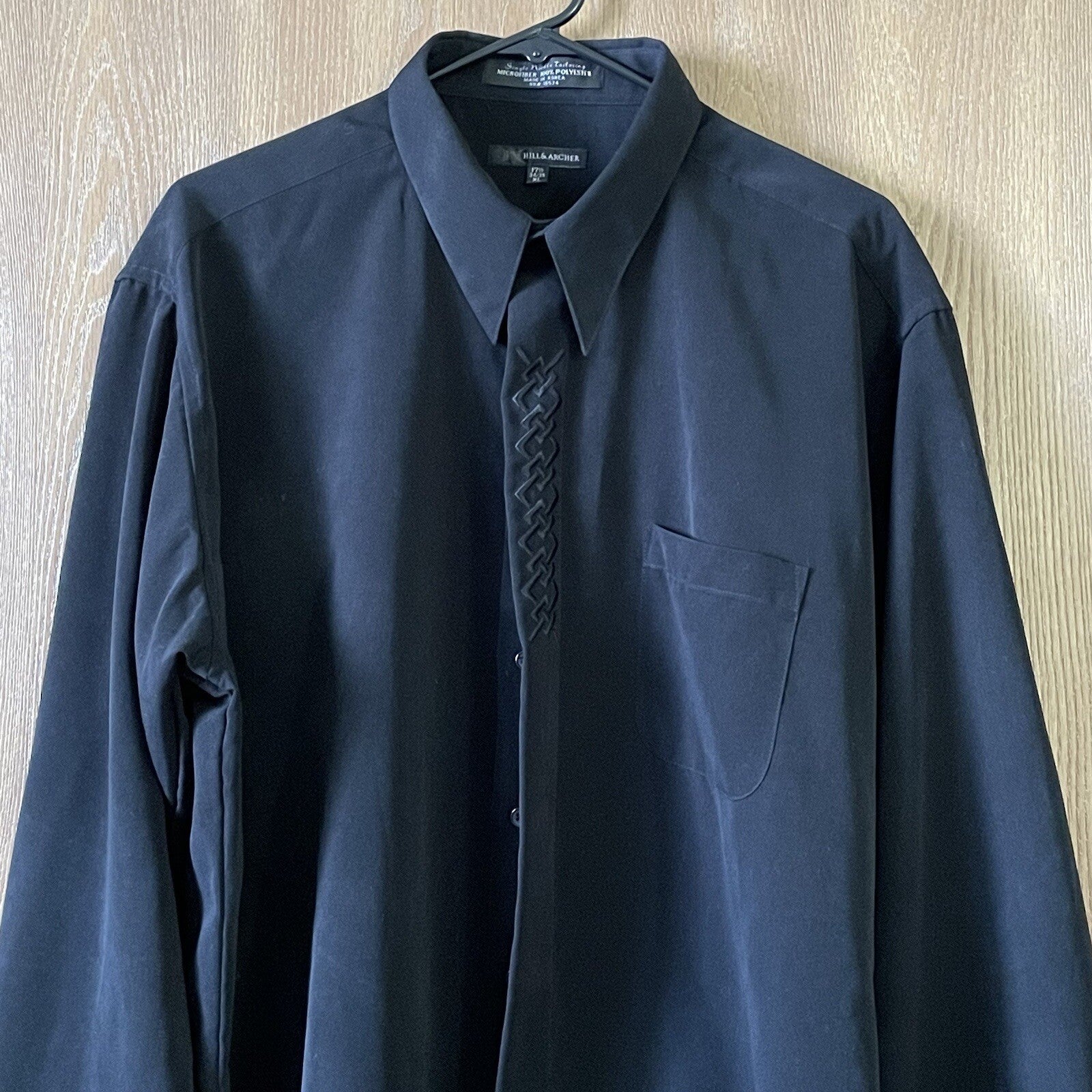 Hill & Archer Men's XL Black Long Sleeve Button Up Shirt with Embroidered Design