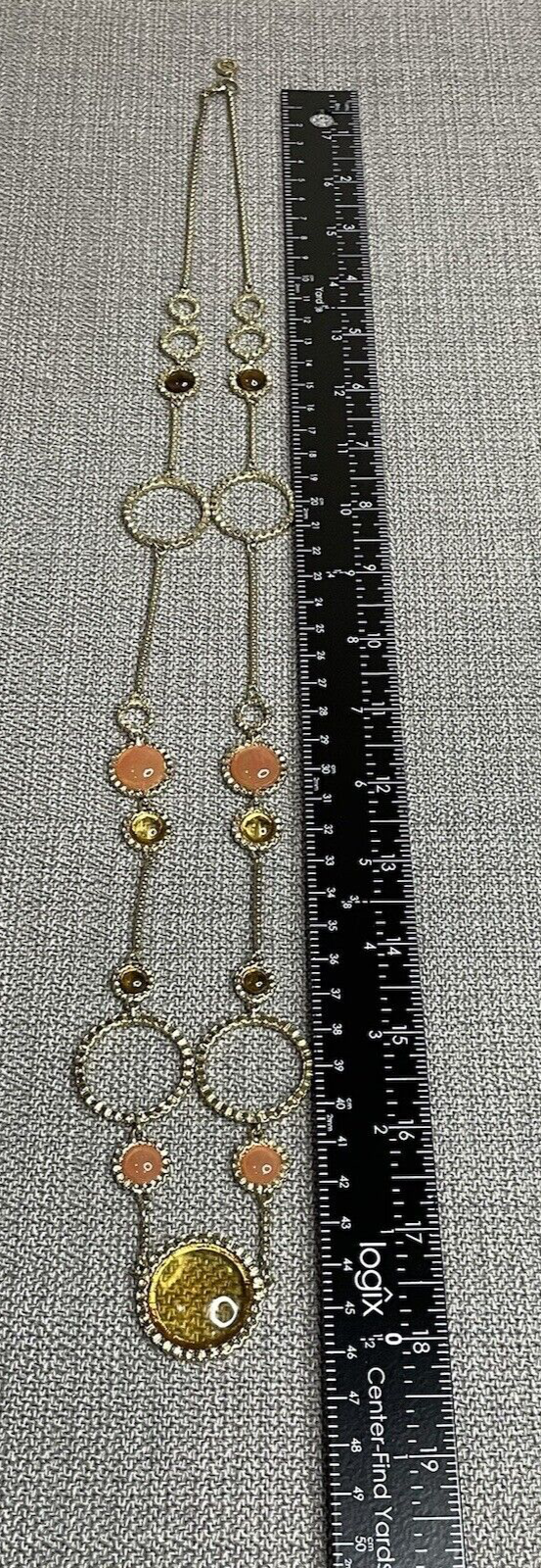 Napier Women's Fashion Jewelry Long Amber Peach Stone Necklace with Gold Chain