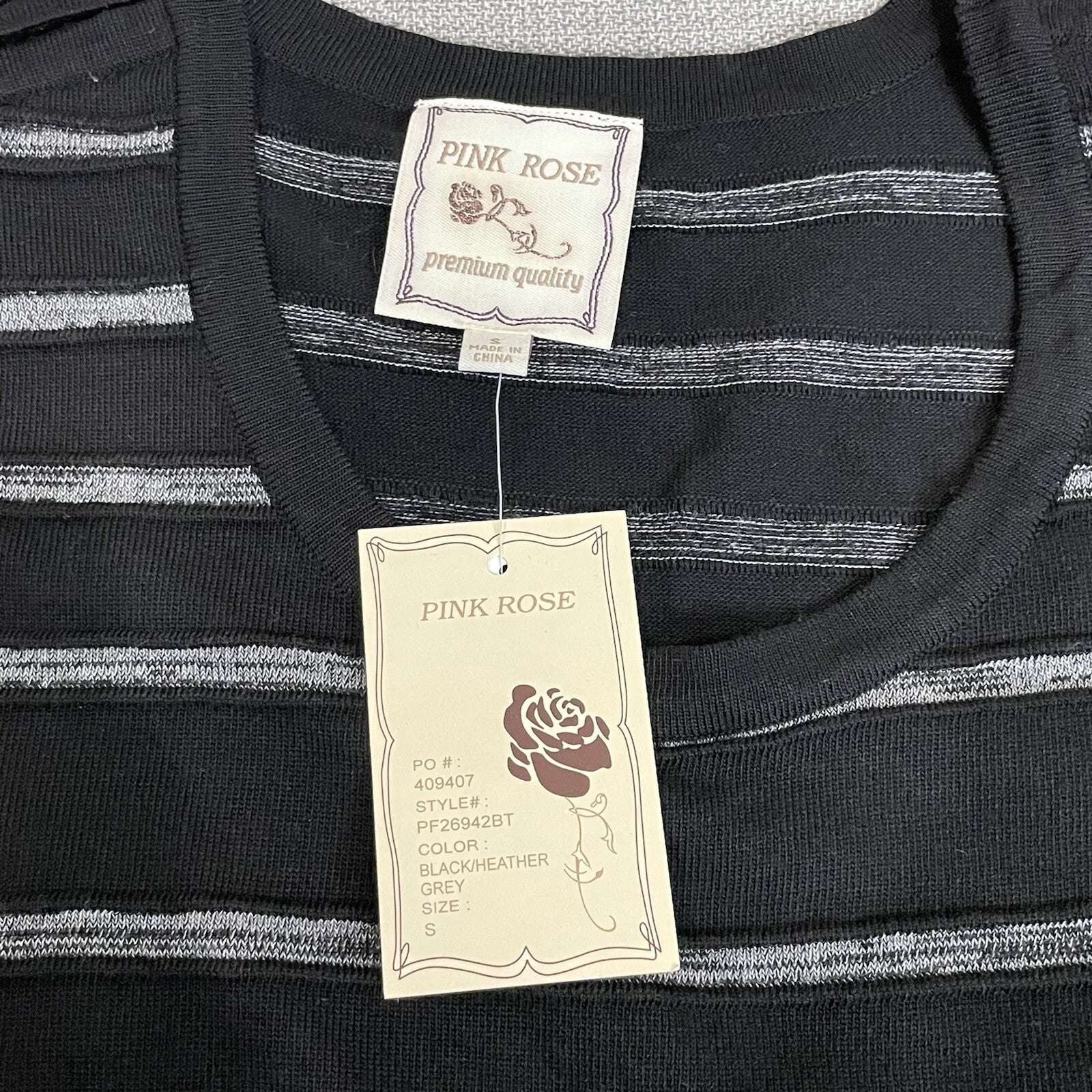 NWT Pink Rose Women's Size Small Black Gray Striped Sleeveless Mini Dress