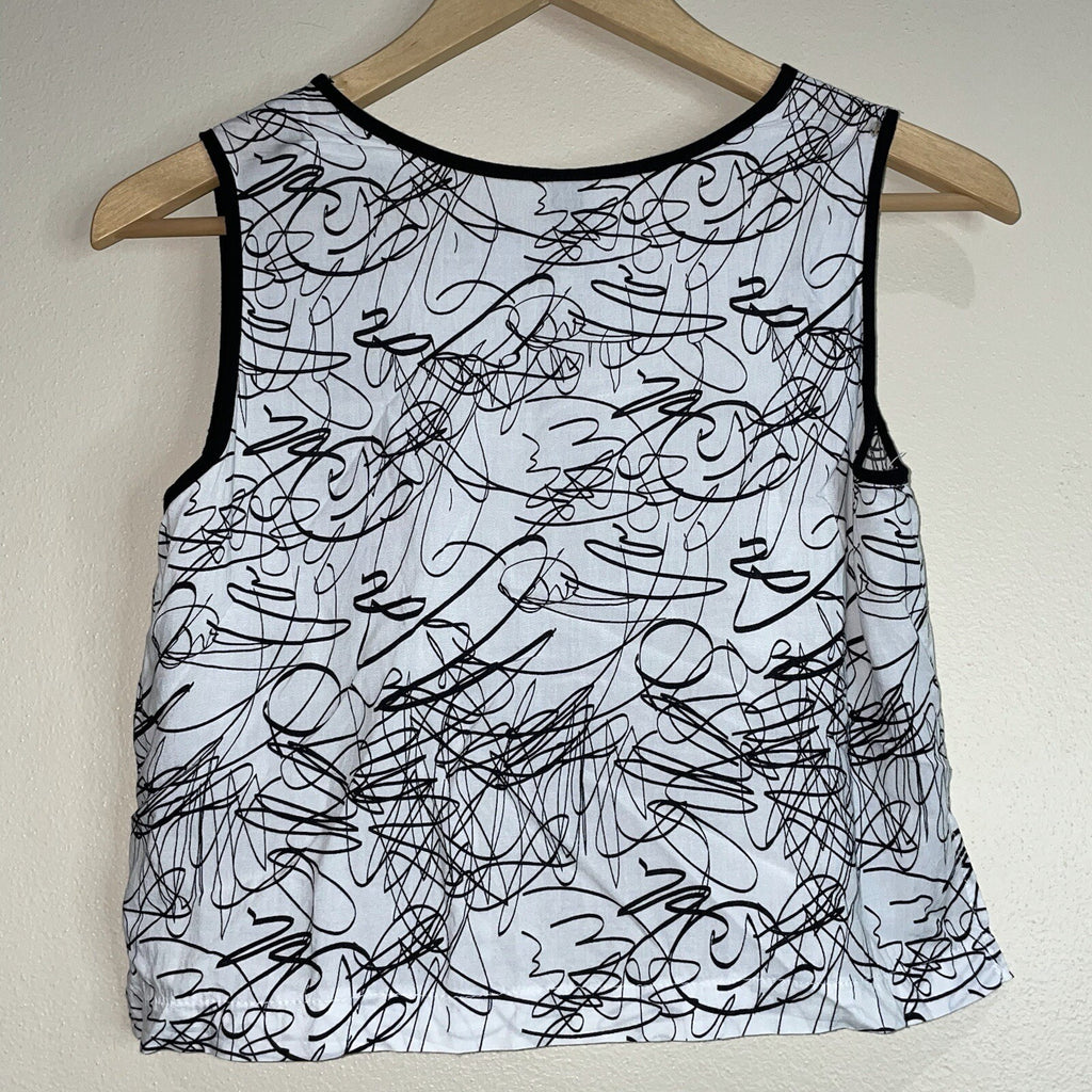 Cuidado Con El Perro Women's Size Large Black & White Scribble Crop Tank Top