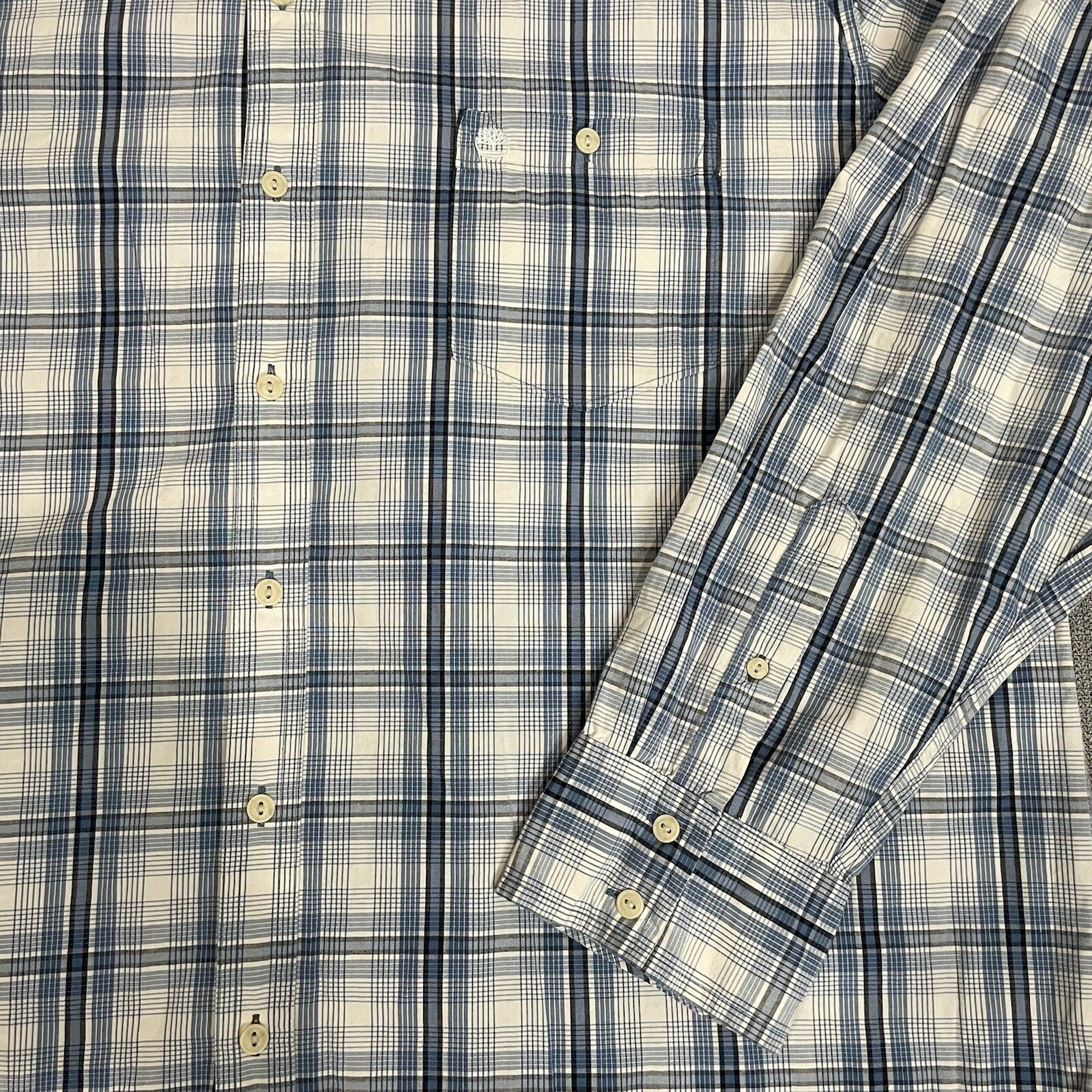 Timberland Men's XXL (2XL) Blue Plaid Long Sleeve Button Up Dress Shirt