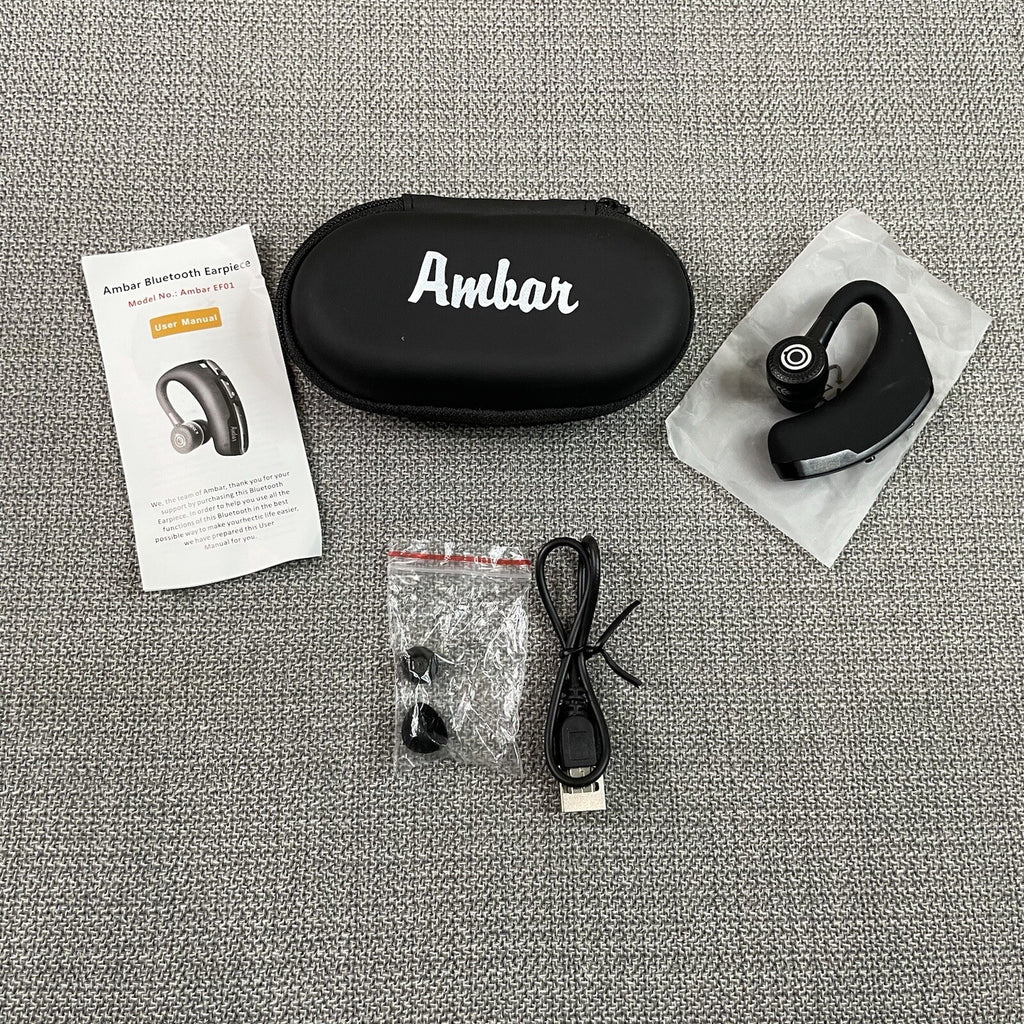 Ambar Black Bluetooth Earpiece with Case (Model: EF01)