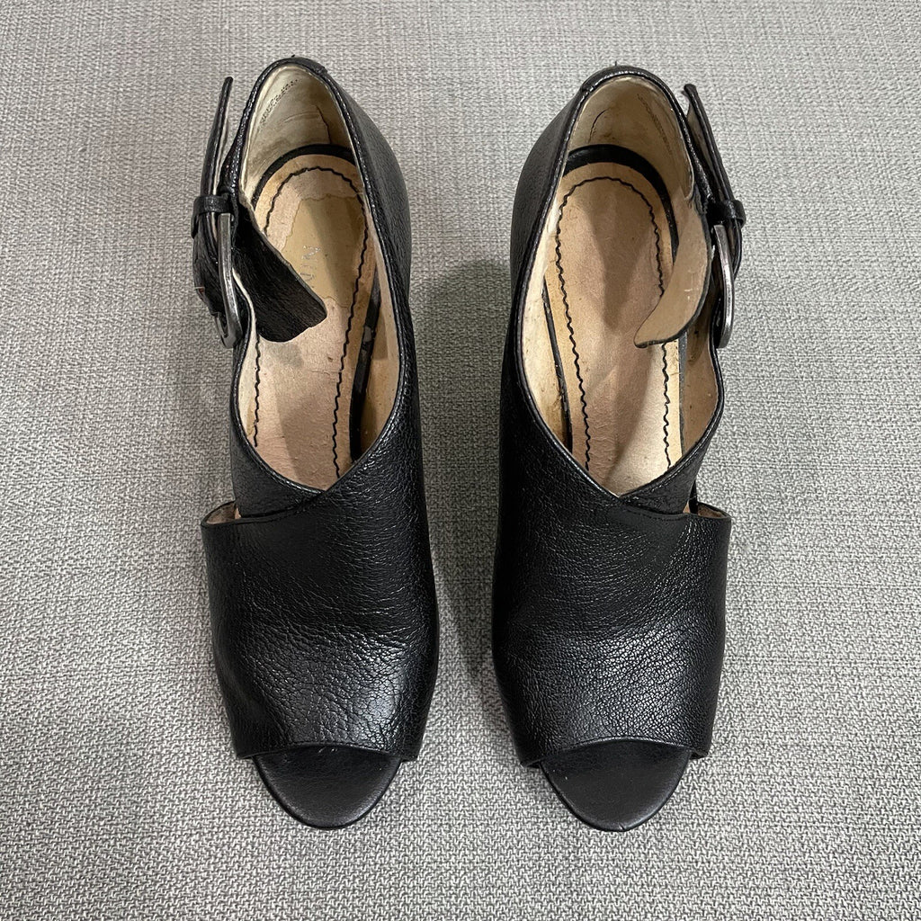 Nine West "NWMega" Women's (Size 6) Black Leather Tall Stack High Heels