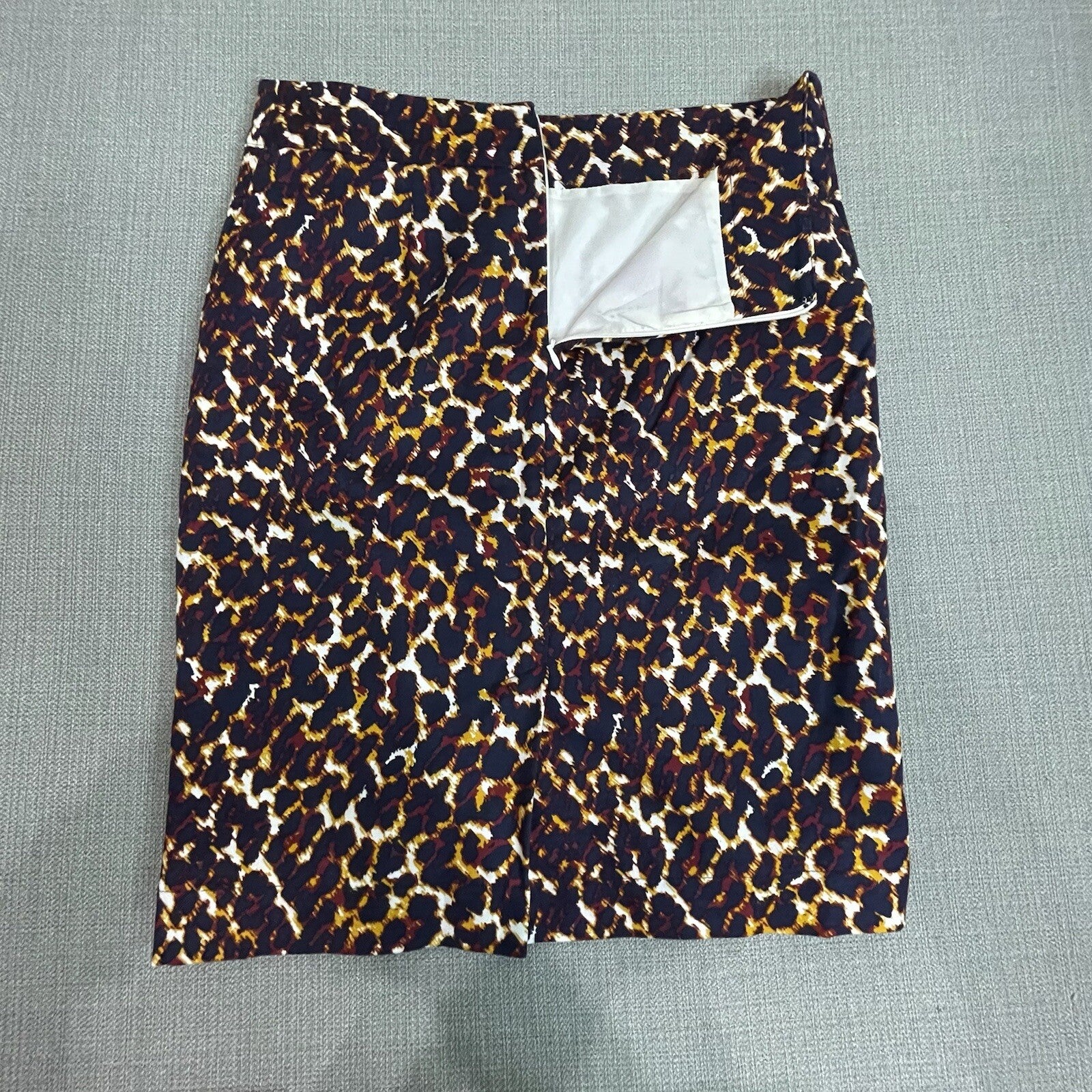 Merona Women Size 4 Navy Gold Animal Print Knee Length Leopard Pencil Skirt