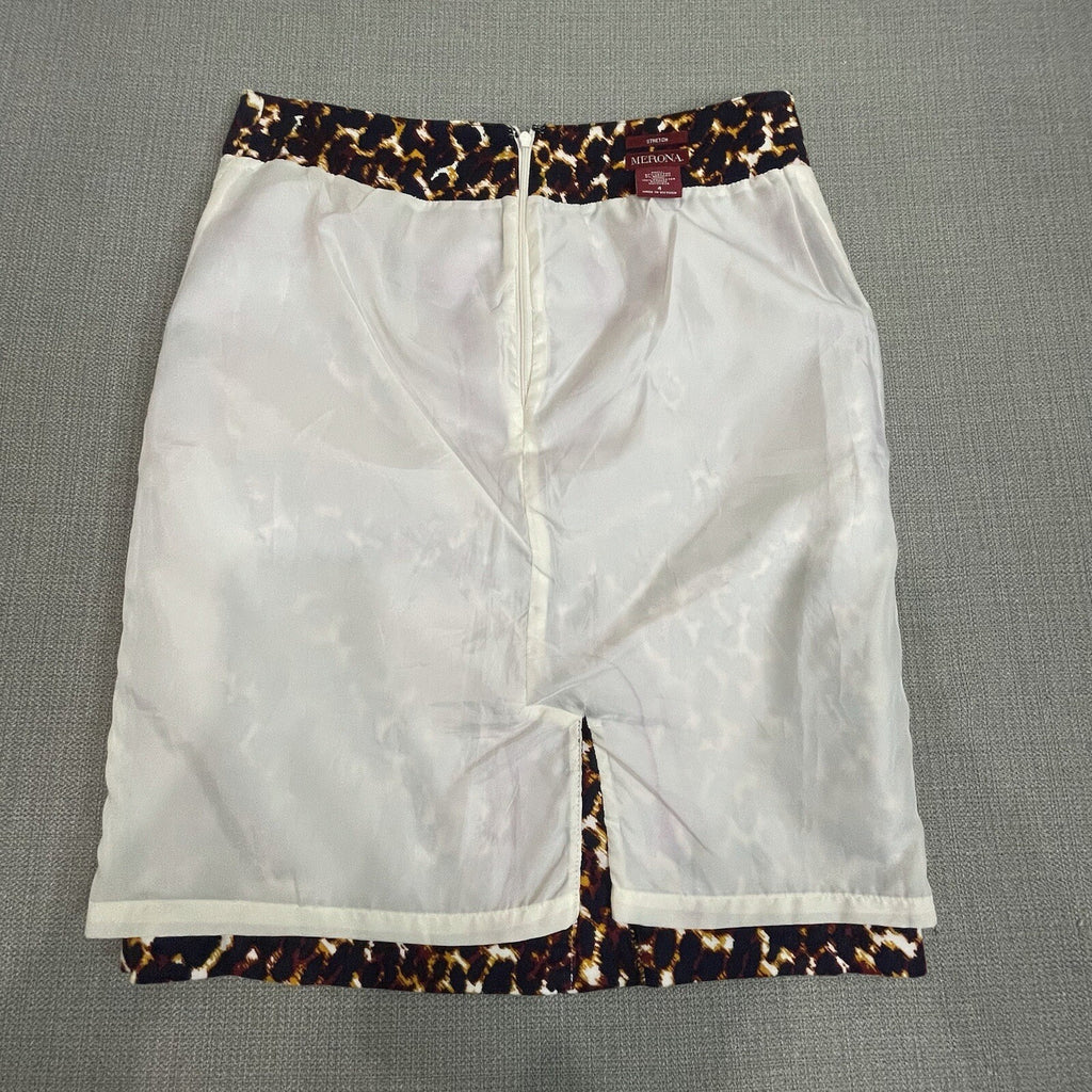 Merona Women Size 4 Navy Gold Animal Print Knee Length Leopard Pencil Skirt