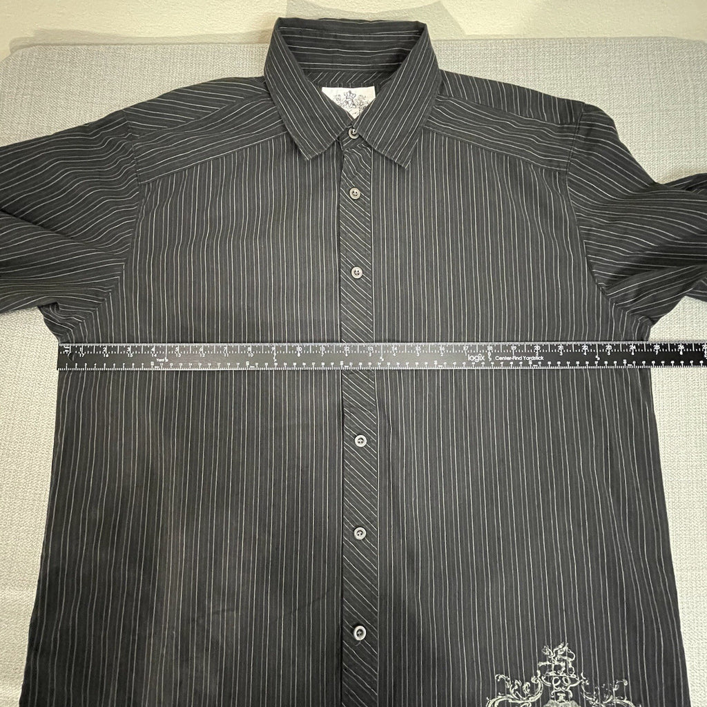 Level Ten Men XXL Black Striped Long Sleeve Button Up Shirt with Back Design 2XL