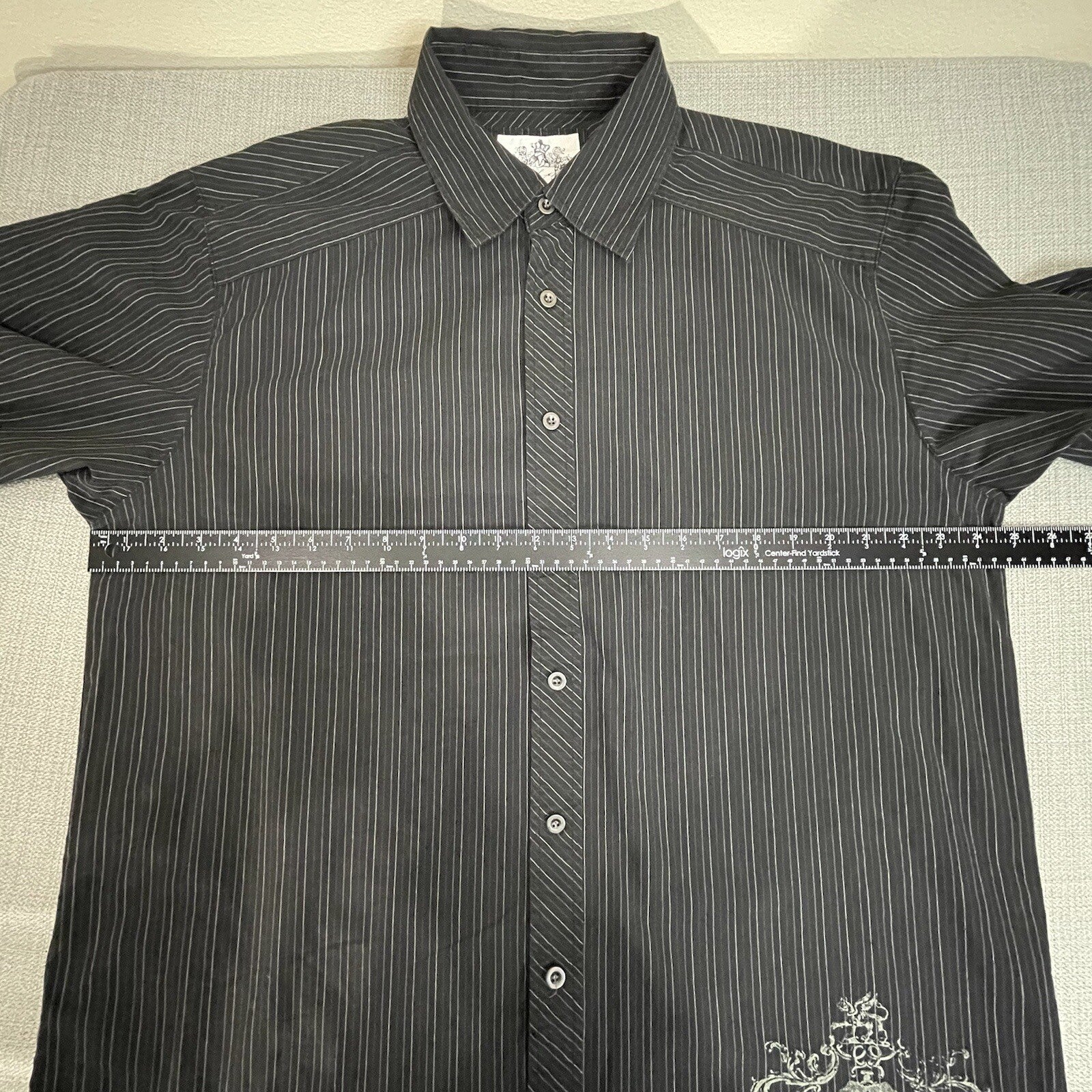 Level Ten Men XXL Black Striped Long Sleeve Button Up Shirt with Back Design 2XL