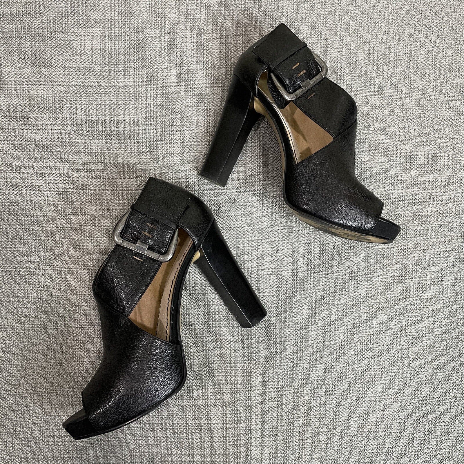 Nine West "NWMega" Women's (Size 6) Black Leather Tall Stack High Heels