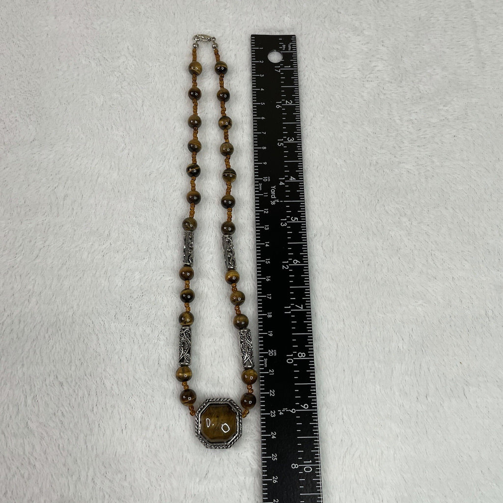 Women’s Fashion Jewelry Brown Beaded Gemstone Necklace w/Matching Earrings