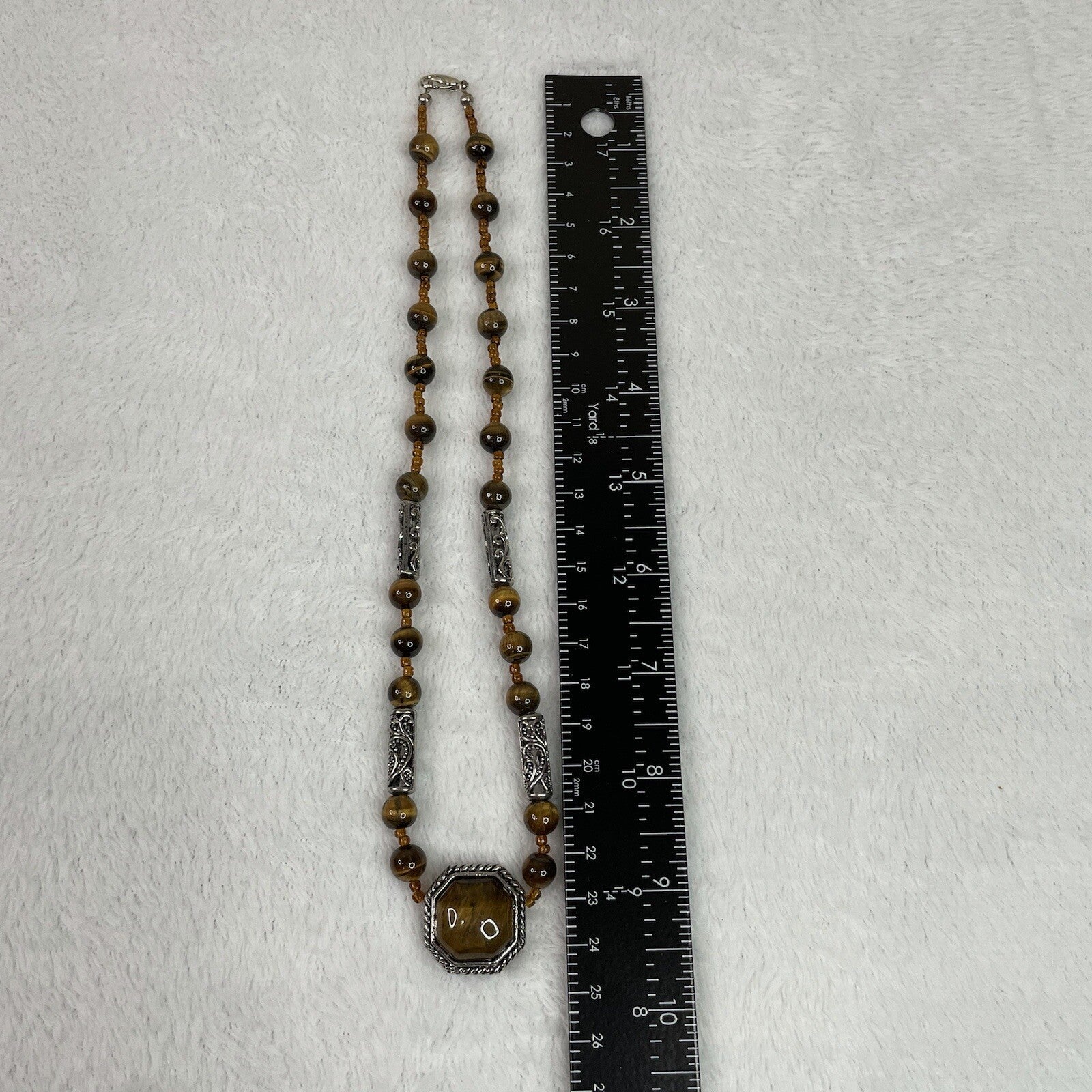 Women’s Fashion Jewelry Brown Beaded Gemstone Necklace w/Matching Earrings