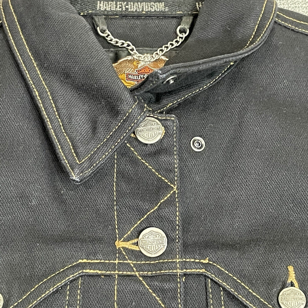 Harley-Davidson Women's Size Small Black Denim Cropped Button Up Jacket