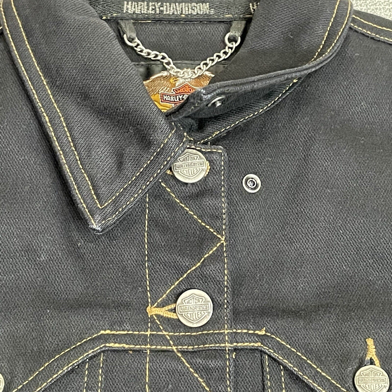 Harley-Davidson Women's Size Small Black Denim Cropped Button Up Jacket