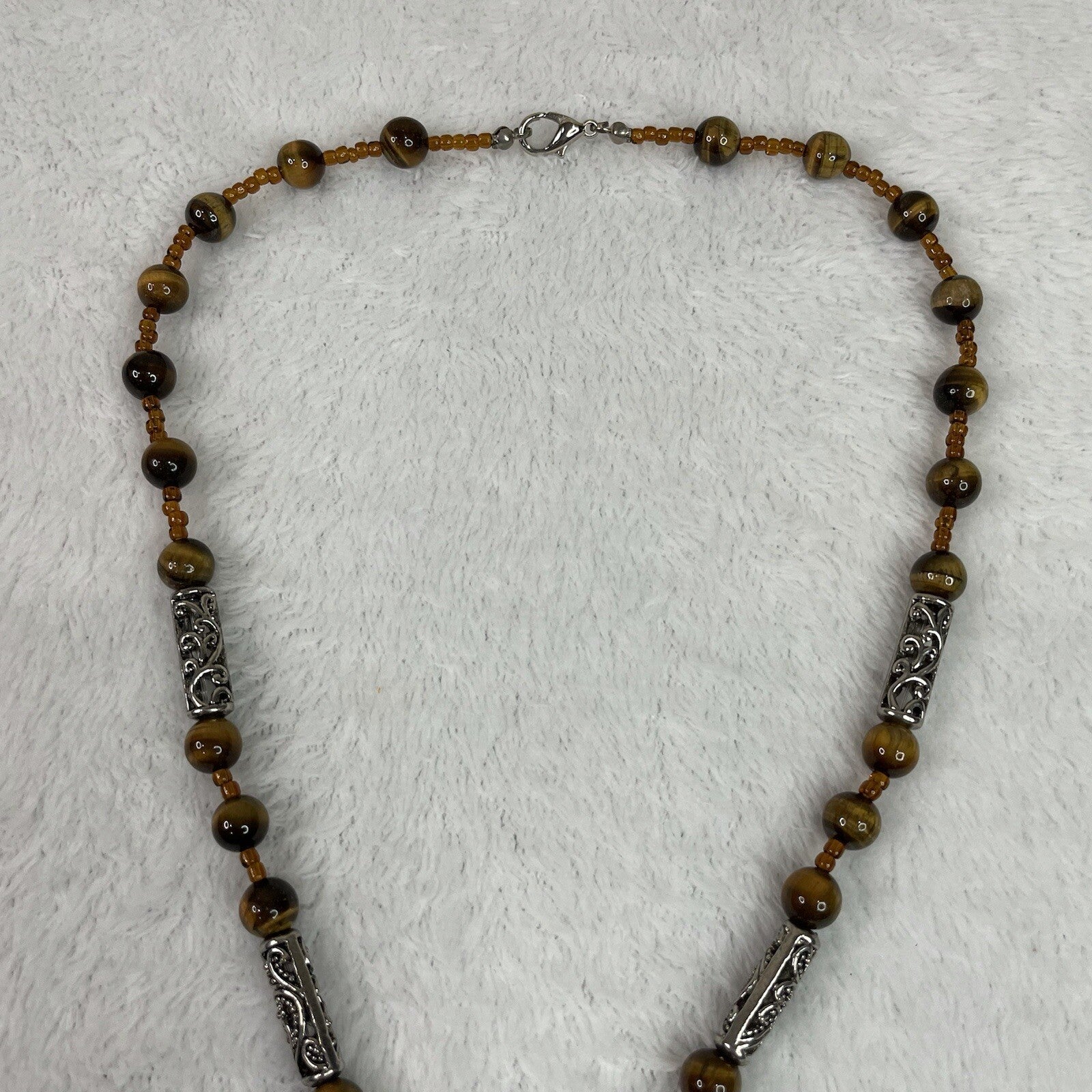 Women’s Fashion Jewelry Brown Beaded Gemstone Necklace w/Matching Earrings
