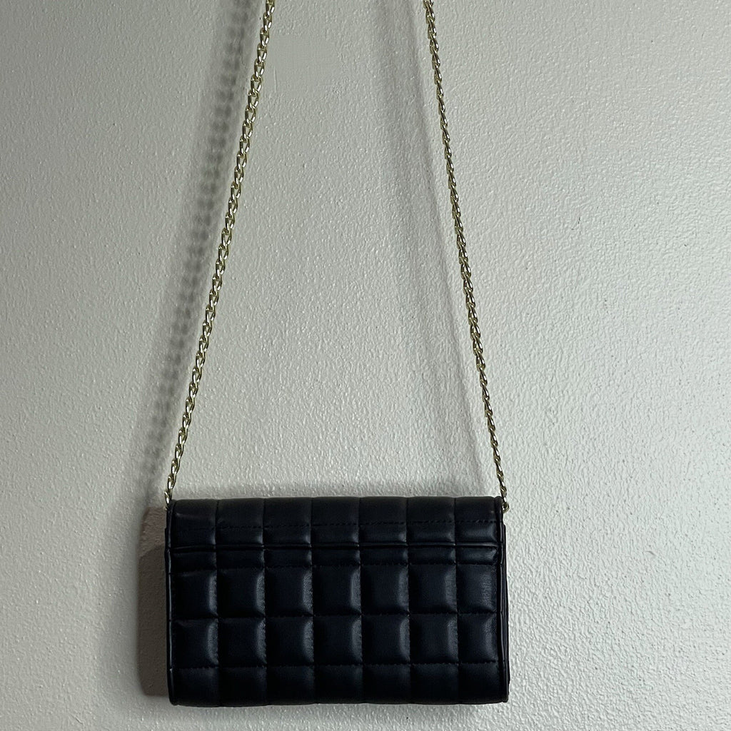 NWT Mossimo Women's Black Gold Chained Quilted Crossbody Bag Purse Wallet