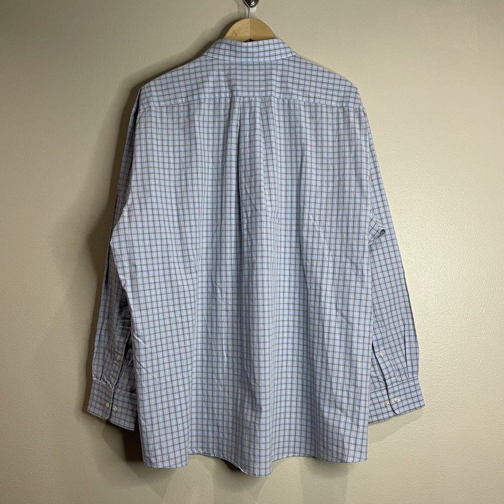 U.S. Polo Assn. Men's XL Light Blue Tan Plaid Long Sleeve Button Up Dress Shirt
