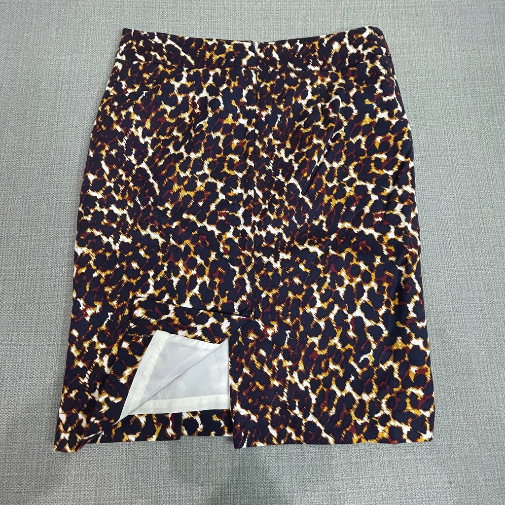 Merona Women Size 4 Navy Gold Animal Print Knee Length Leopard Pencil Skirt