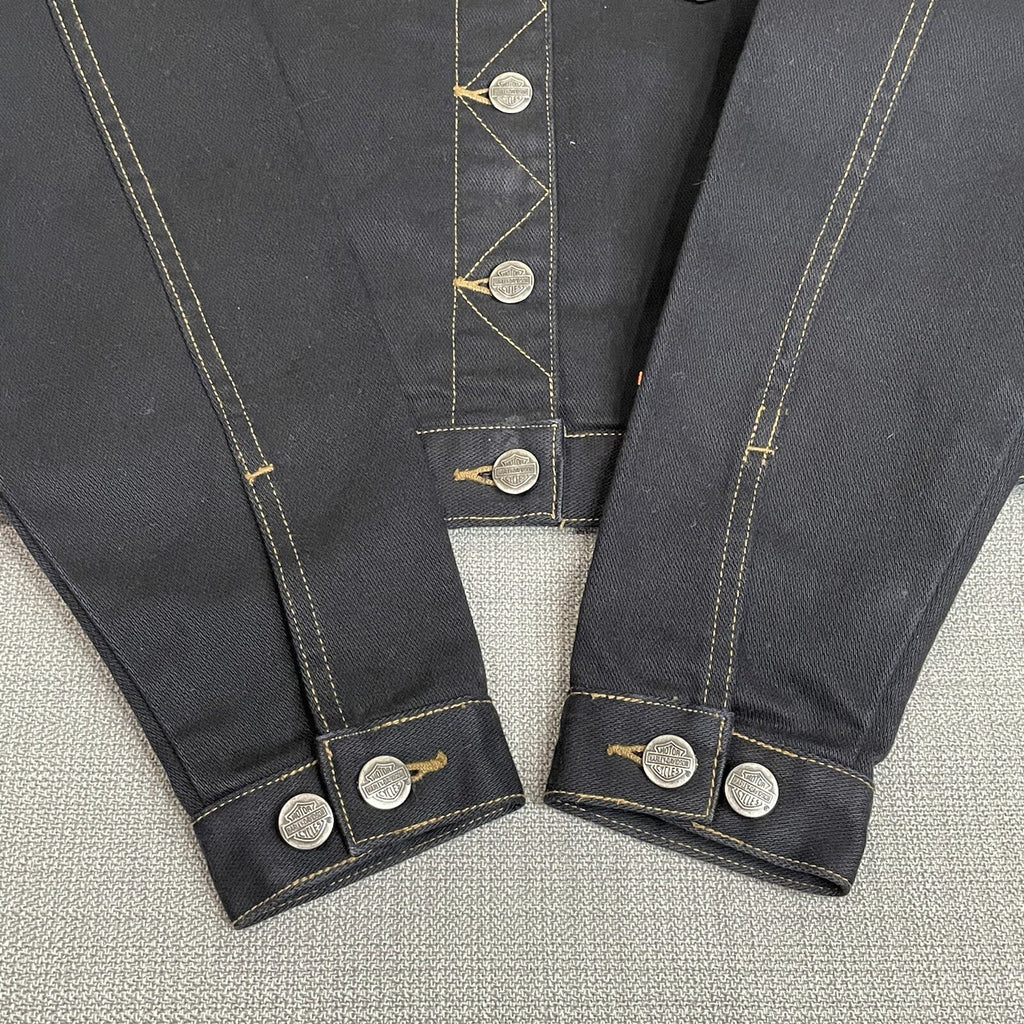 Harley-Davidson Women's Size Small Black Denim Cropped Button Up Jacket