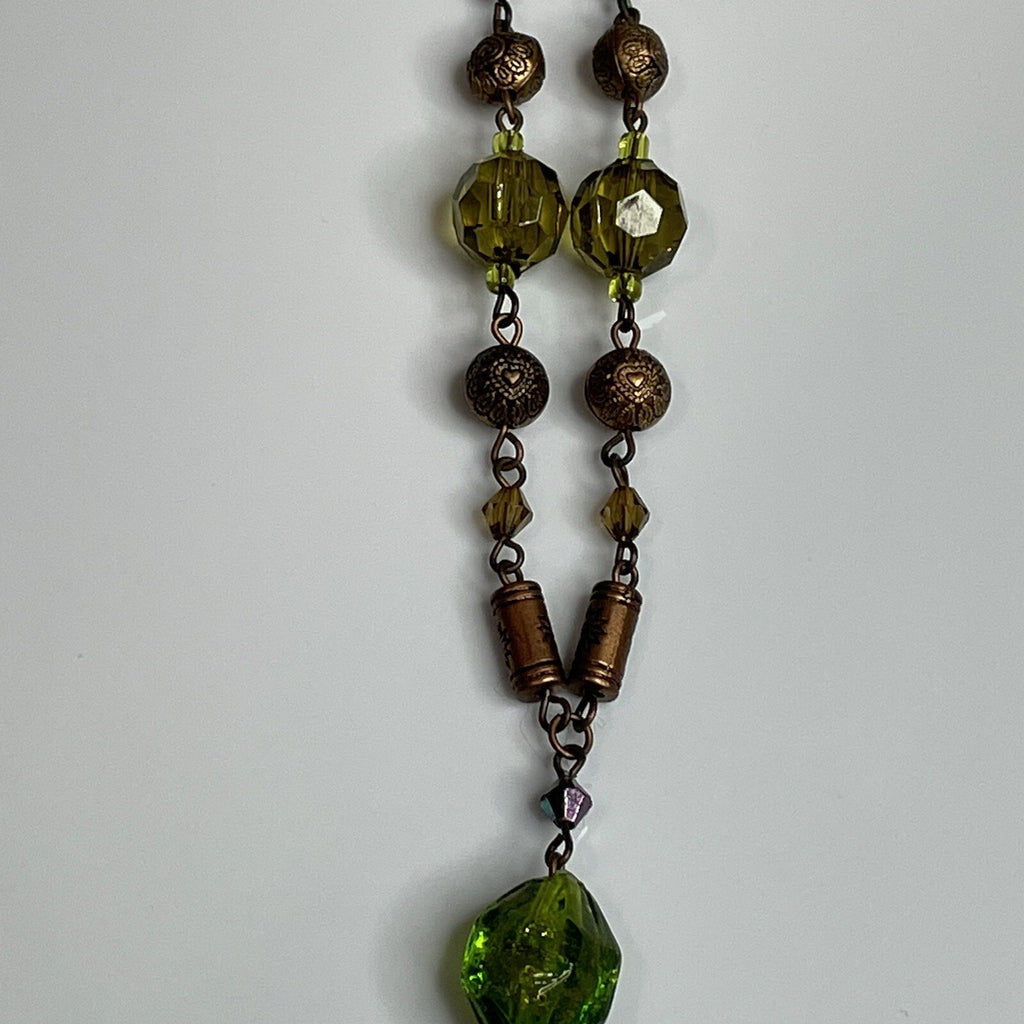 Women's Fashion Jewelry Green Bronze Stone Accent Necklace Bronze Chain