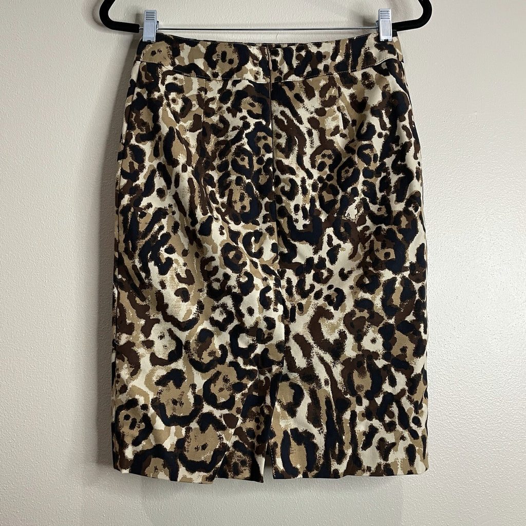 Merona Women Size 2 Brown Animal Print Stretch Knee Length Leopard Pencil Skirt