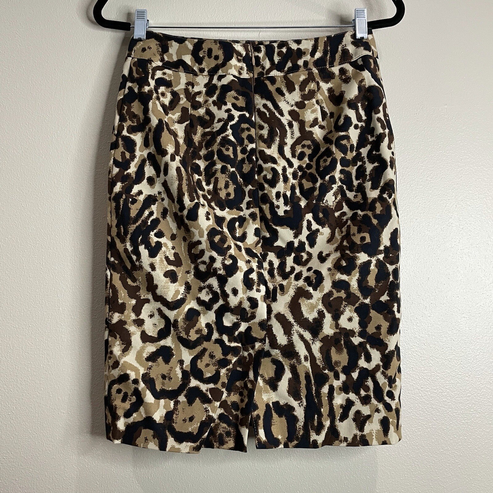 Merona Women Size 2 Brown Animal Print Stretch Knee Length Leopard Pencil Skirt