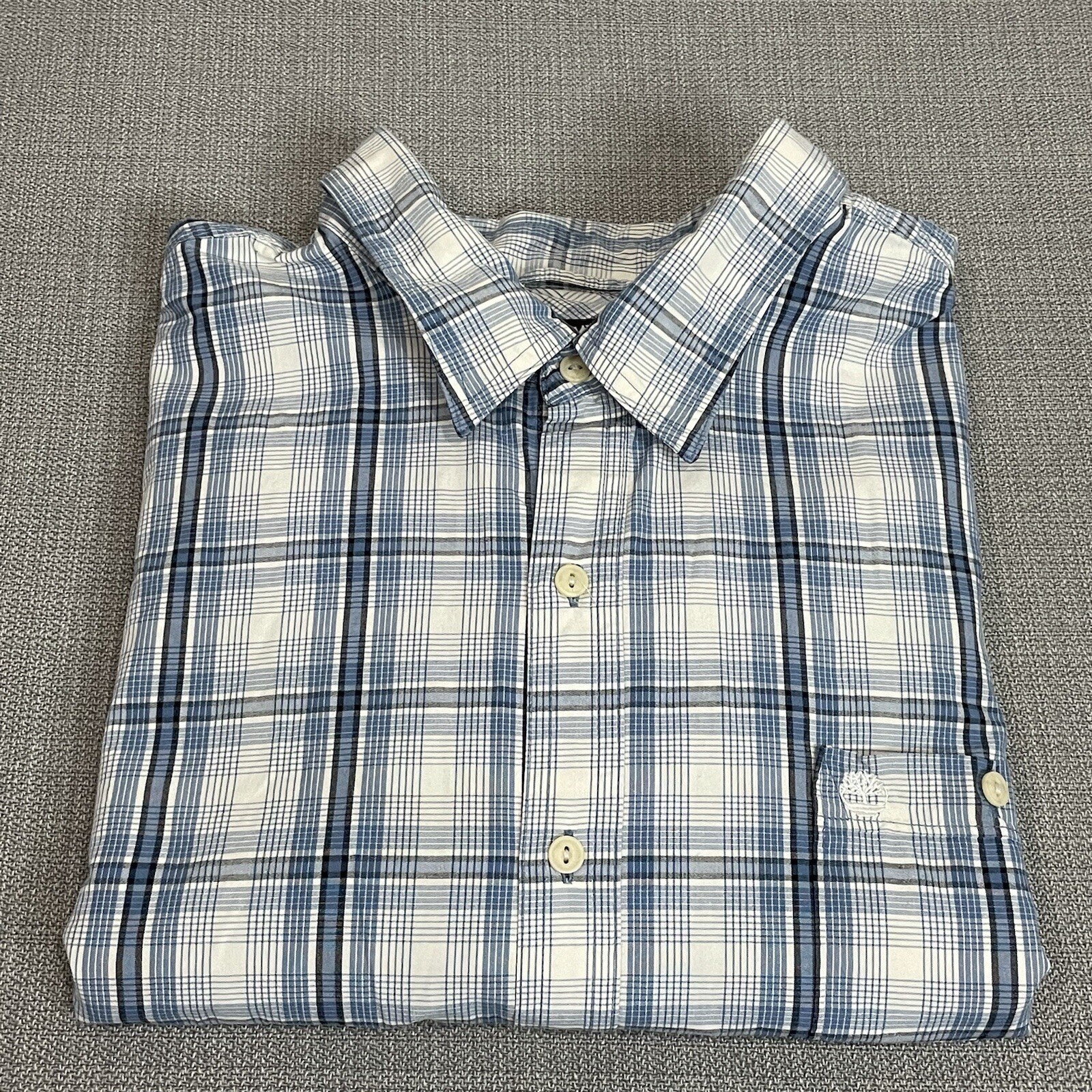 Timberland Men's XXL (2XL) Blue Plaid Long Sleeve Button Up Dress Shirt