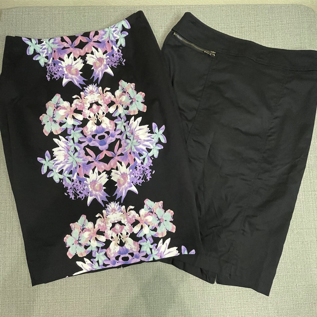 Mossimo Women's Size 6 Black Floral & All Black Stretch Pencil Skirts (Set of 2)