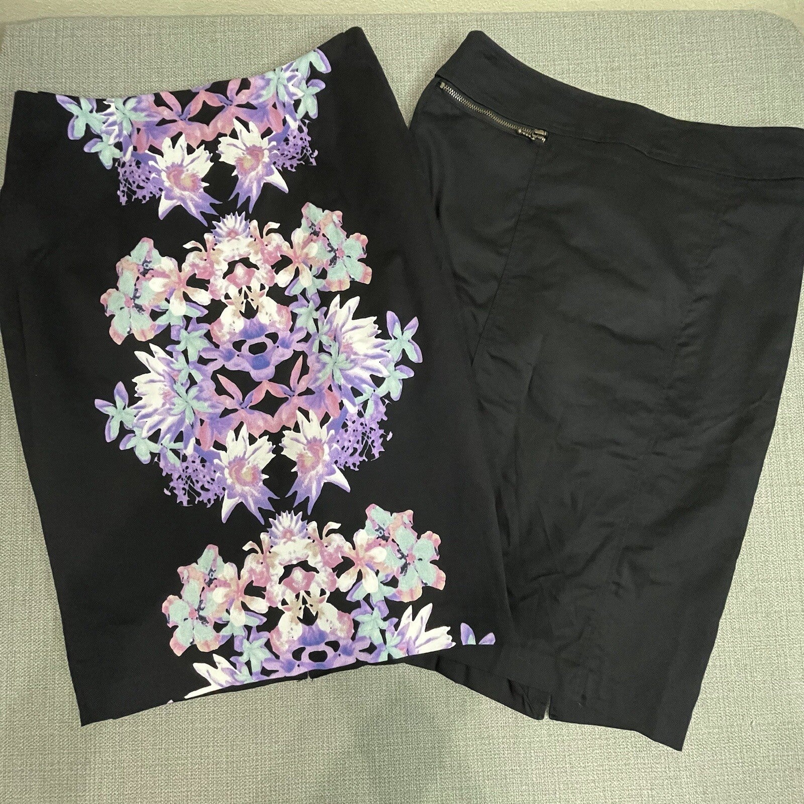 Mossimo Women's Size 6 Black Floral & All Black Stretch Pencil Skirts (Set of 2)
