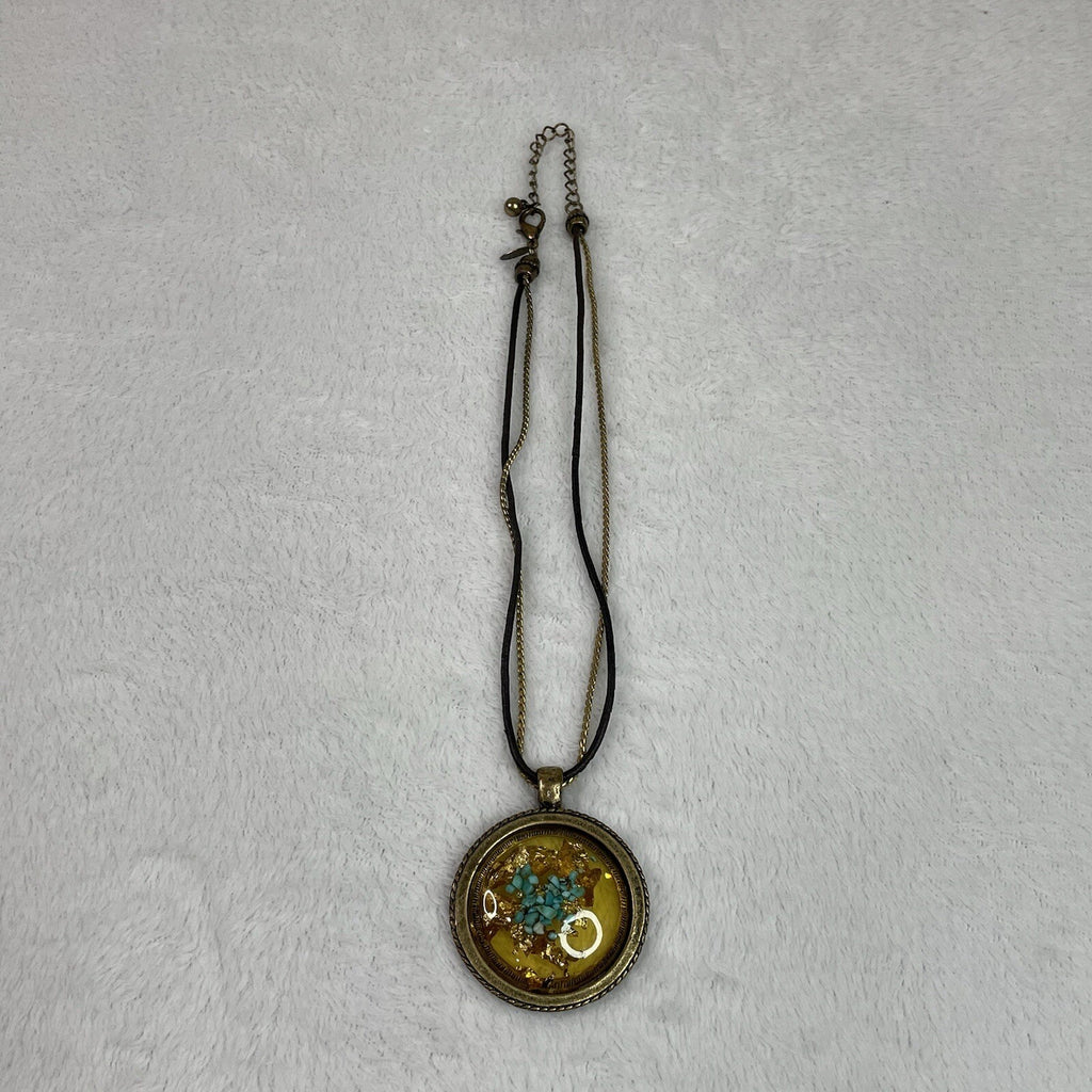 Laura Ashley Women's Fashion Jewelry Turquoise & Gold Flakes Medallion Necklace