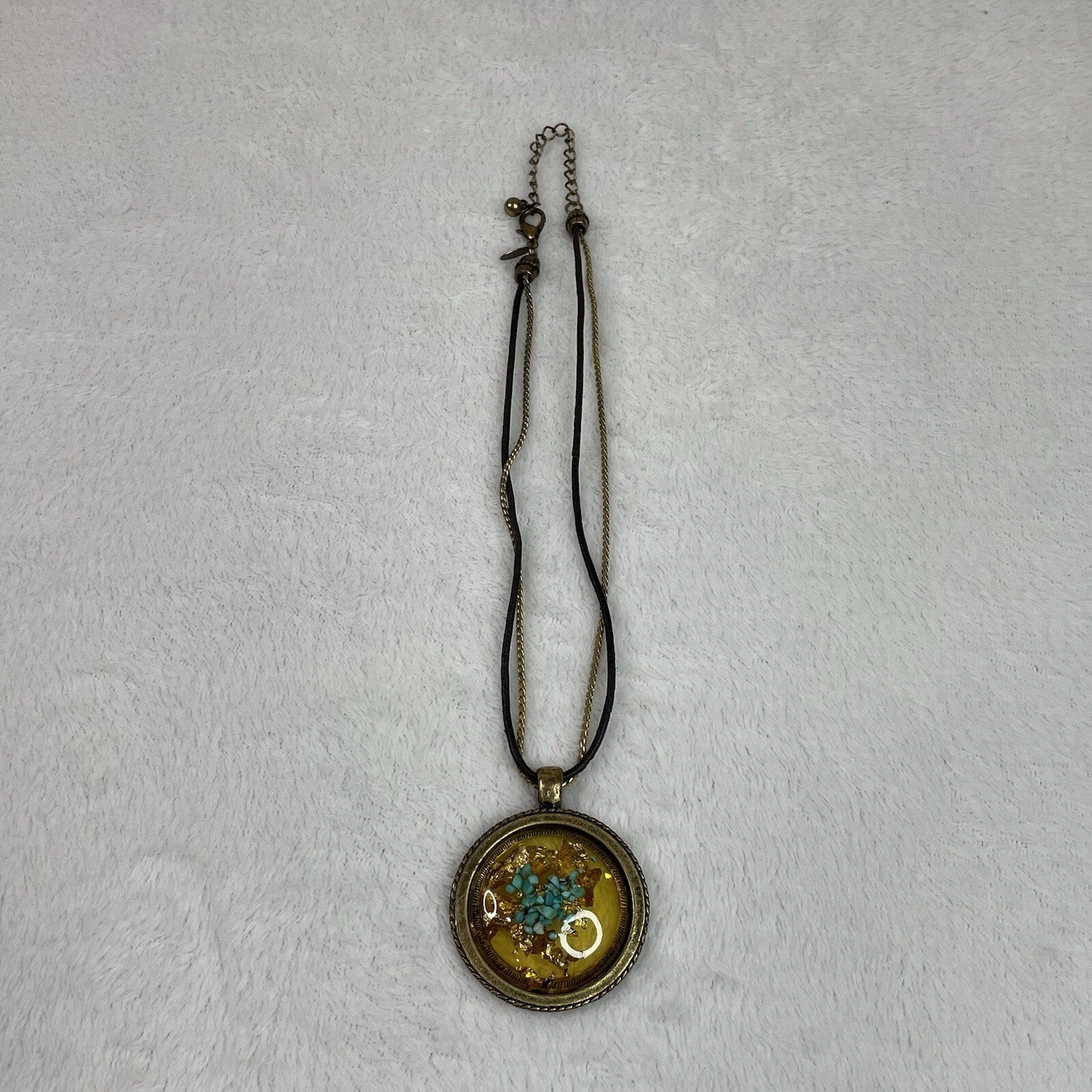 Laura Ashley Women's Fashion Jewelry Turquoise & Gold Flakes Medallion Necklace