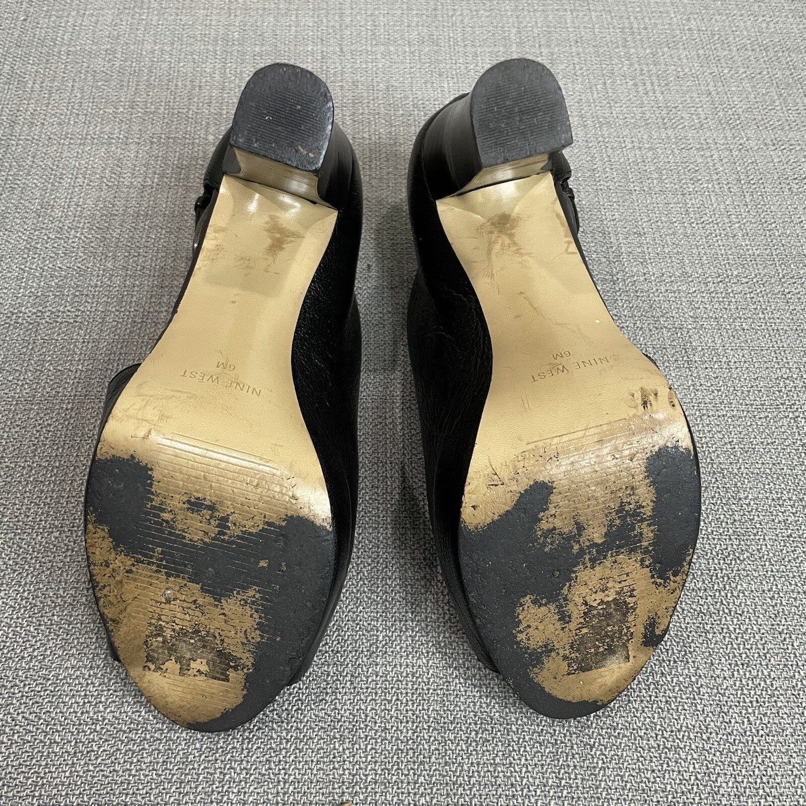 Nine West "NWMega" Women's (Size 6) Black Leather Tall Stack High Heels