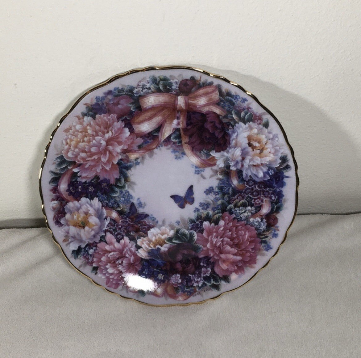 The Bradford Exchange "Circle of Love" Floral Wreath Butterfly Decorative Plate