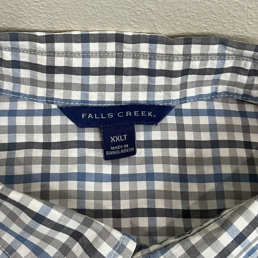 Falls Creek Mens XXLT (2X Large Tall) Gray Plaid Long Sleeve Button Up Shirt