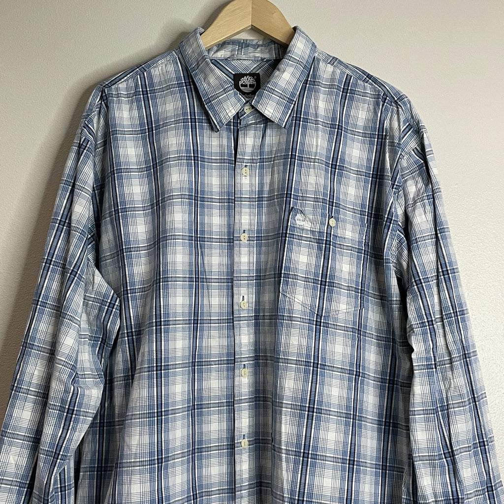 Timberland Men's XXL (2XL) Blue Plaid Long Sleeve Button Up Dress Shirt