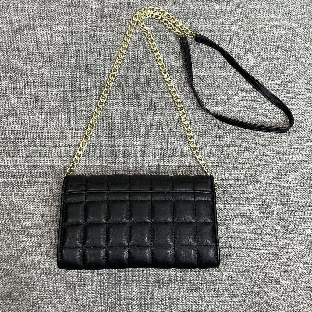 NWT Mossimo Women's Black Gold Chained Quilted Crossbody Bag Purse Wallet
