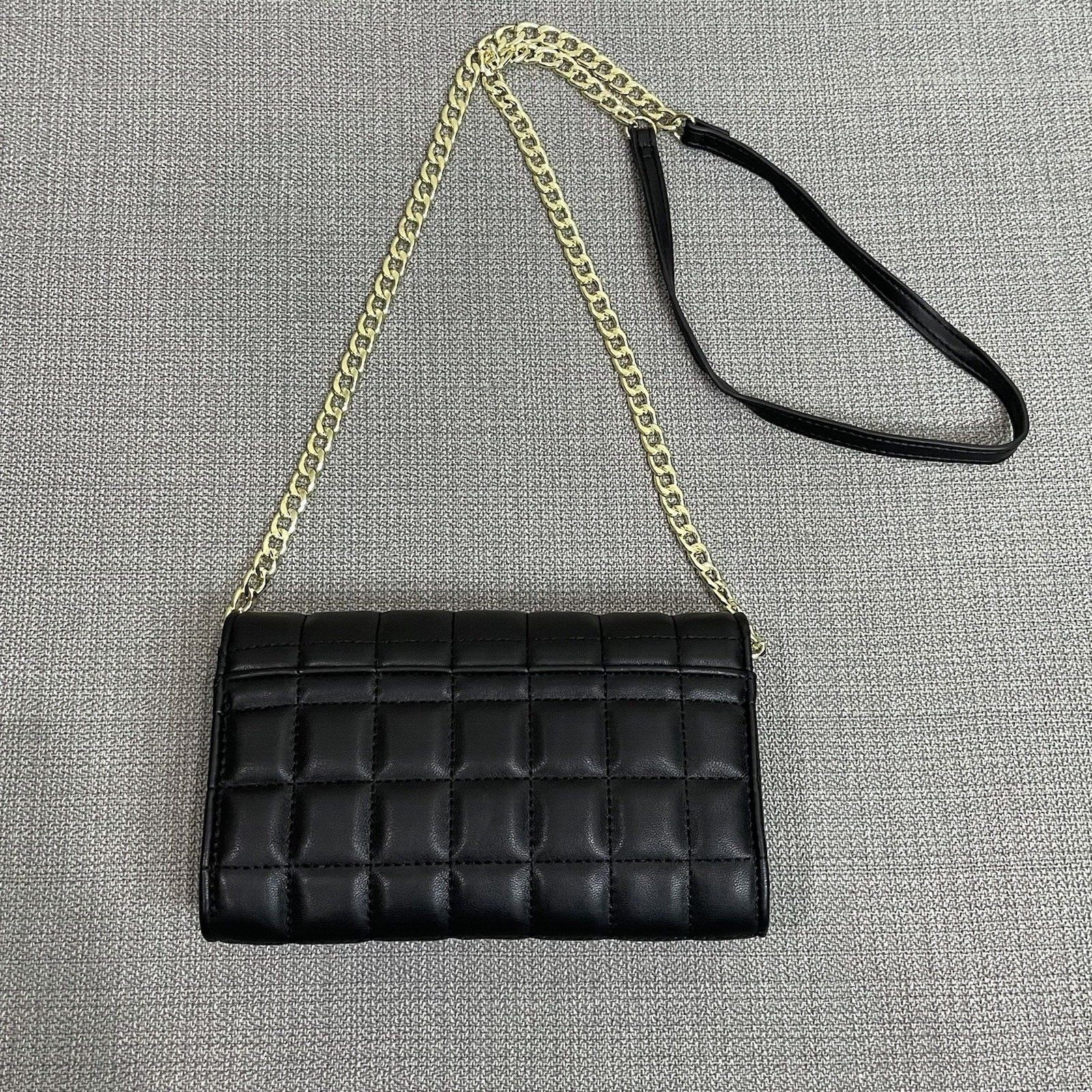 NWT Mossimo Women's Black Gold Chained Quilted Crossbody Bag Purse Wallet