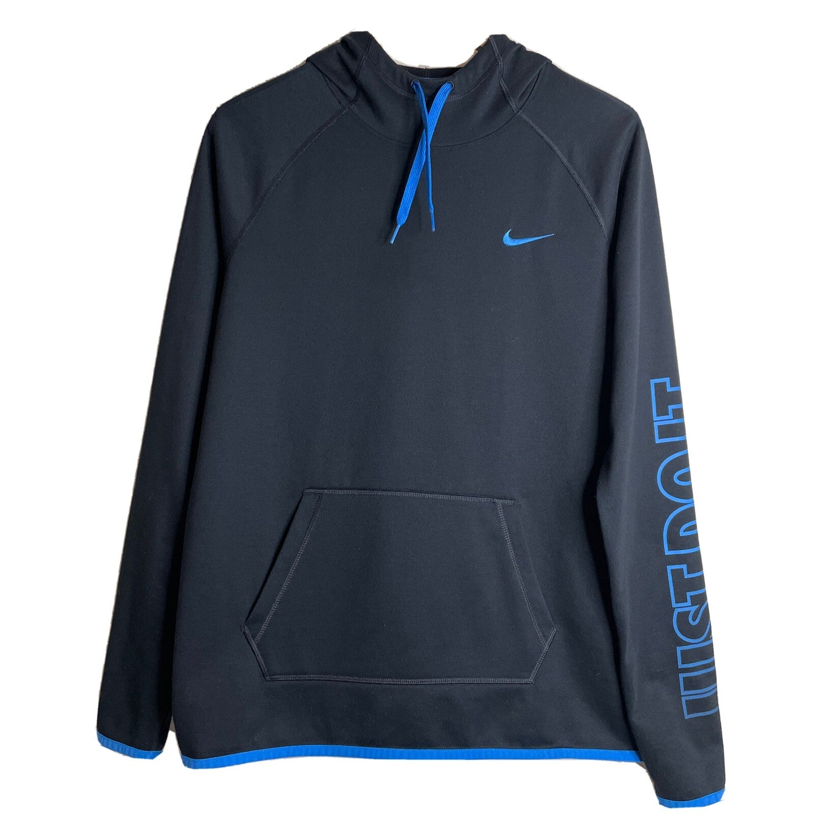 NIKE Women’s Just Do It Black/Blue Hoodie With Embroidered Logo Size Large