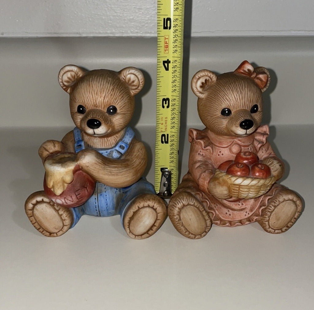 Homco (#1425) Set of 2 Decorative Bear Figurines / Honey & Apples / Fall Decor